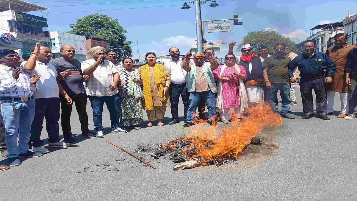 विरोध: बढ़ती महंगाई के खिलाफ कांग्रेस ने प्रदर्शन कर फूंका भाजपा सरकार का पुतला