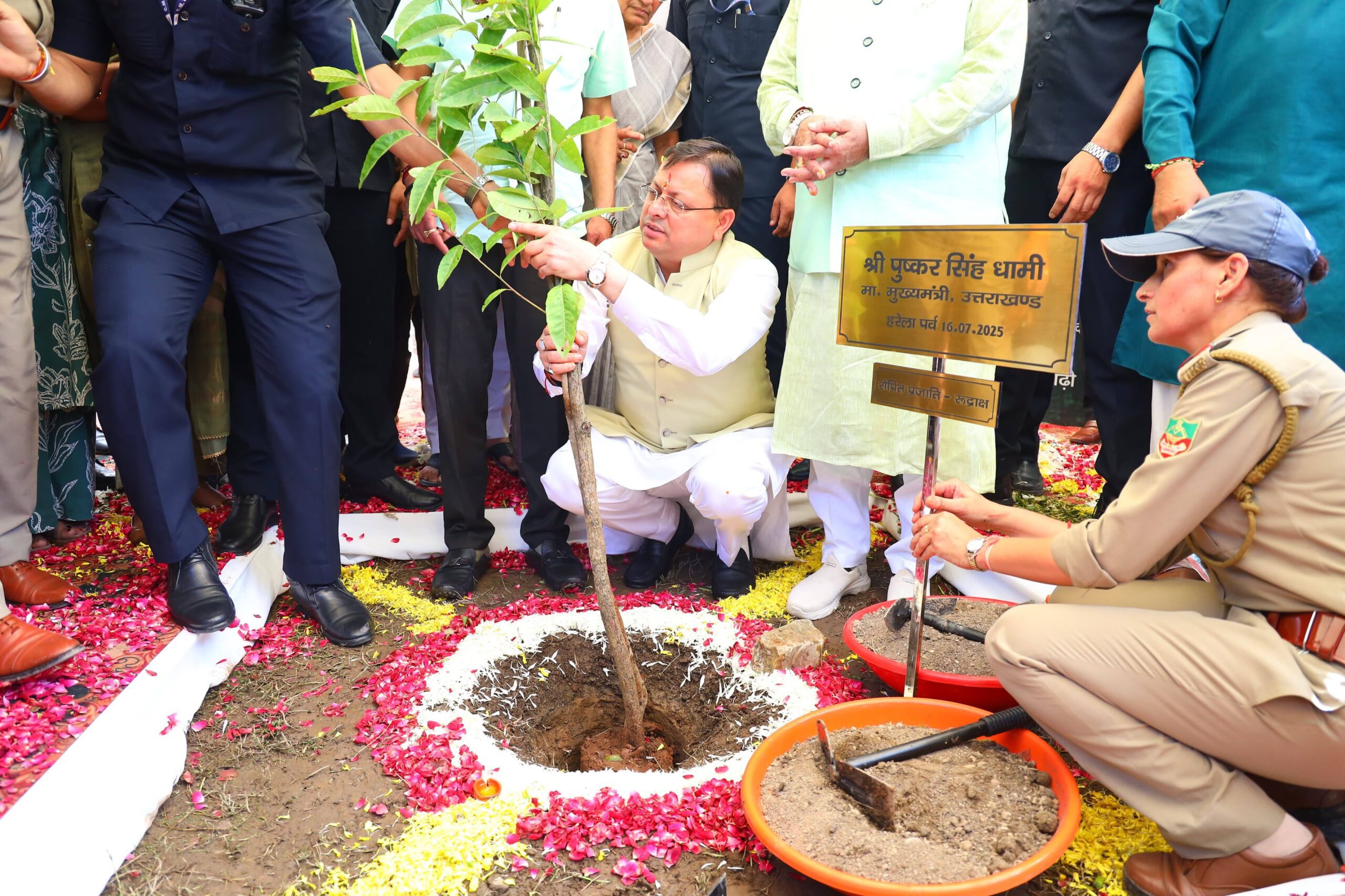 हरेला पर्व: राज्यव्यापी पौधारोपण कार्यक्रम में मुख्यमंत्री ने रोपा रुद्राक्ष का पौधा