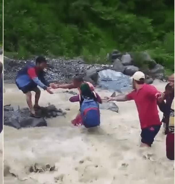 दुश्वारियां: जान पर खेलकर गदेरा पार करने को मजबूर ग्रामीण, भारी बारिश के चलते सड़कें बदहाल