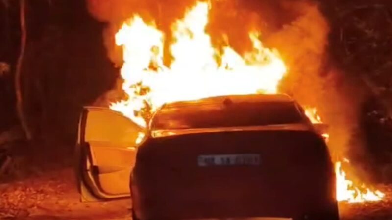 चलती कार बनी आग का गोला , चालक ने कूदकर बचाई जान