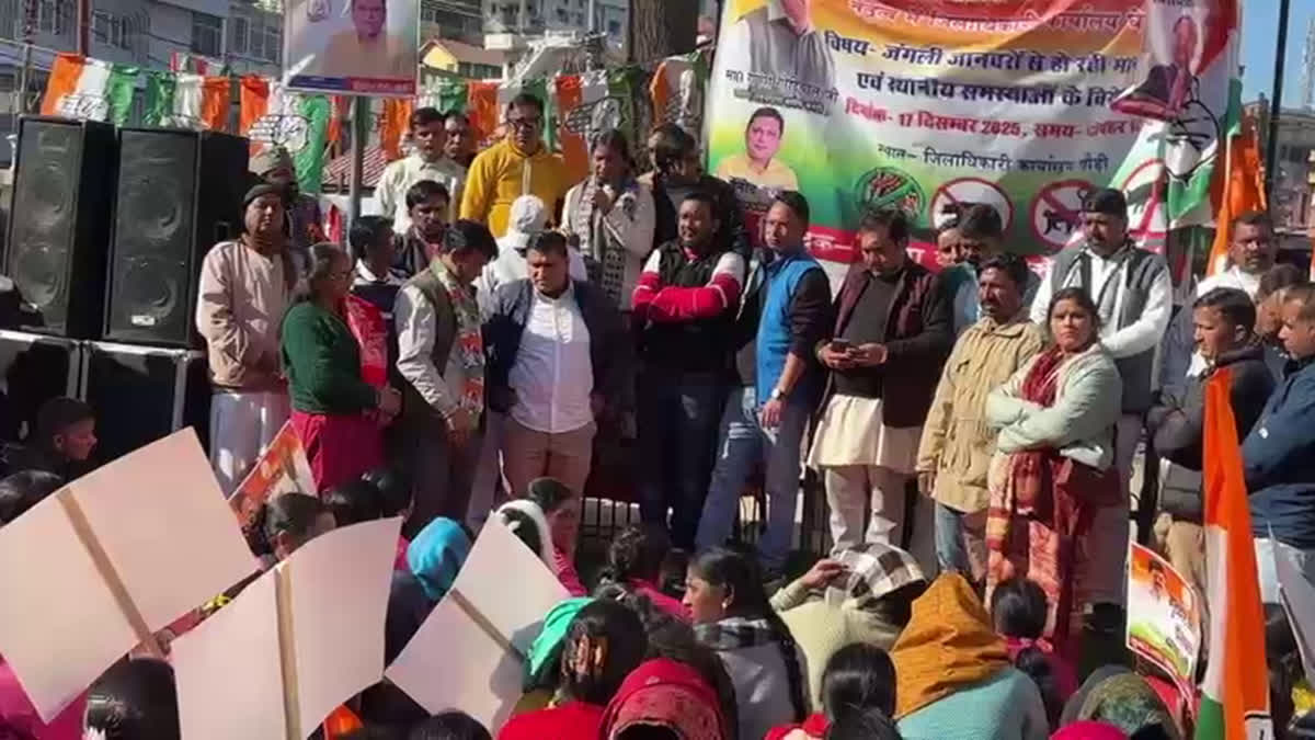 सख़्त तेवर: वन्य जीवों के हमलों को लेकर सरकार की बेरुखी से ख़फ़ा कांग्रेस का प्रदर्शन