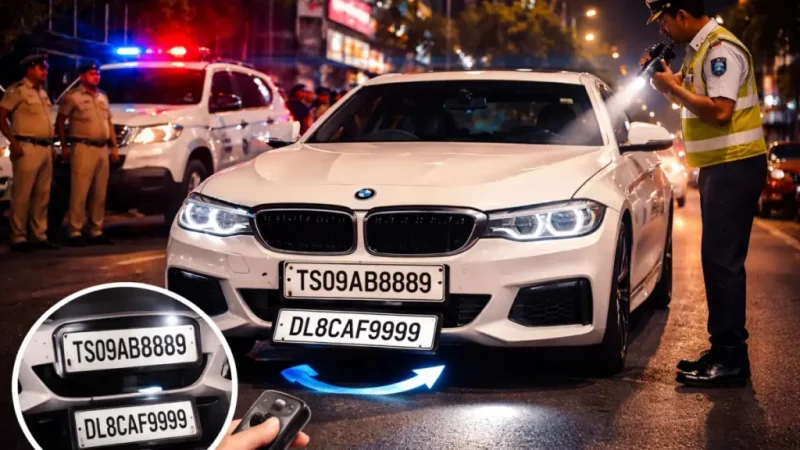 शातिर दिमाग: चालान से बचने के लिए बटन दबाकर बदल देता था नंबर प्लेट, बीएमडब्ल्यू कार जब्त