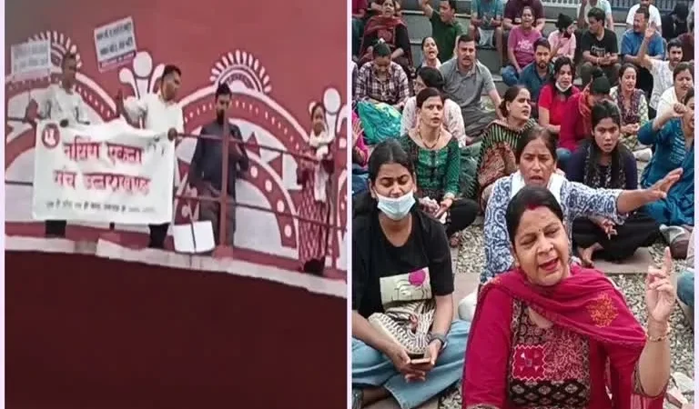 156 दिन बाद उग्र हुआ नर्सिंग भर्ती आंदोलन, पानी की टंकी पर चढ़े अभ्यर्थी और महिला कांग्रेस अध्यक्ष