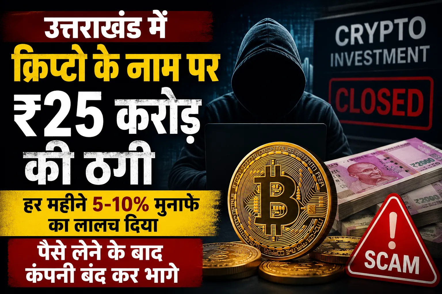 उत्तराखंड में क्रिप्टो के नाम पर ₹25 करोड़ की ठगी:हर महीने 5-10% मुनाफे का लालच दिया, पैसे लेने के बाद कंपनी बंद कर भागे