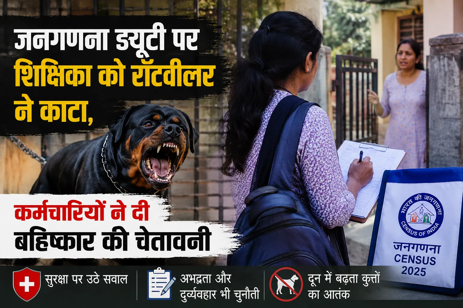जनगणना ड्यूटी पर शिक्षिका को रॉटवीलर ने काटा, कर्मचारियों ने दी बहिष्कार की चेतावनी