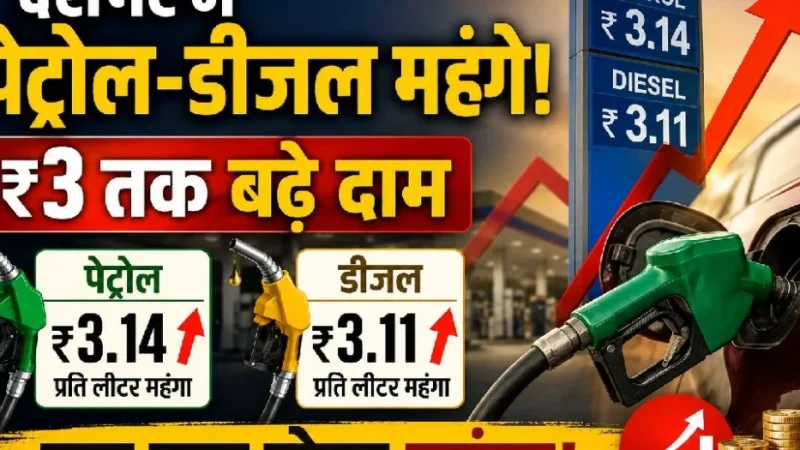 देशभर में पेट्रोल-डीजल महंगे: ₹3 तक बढ़े दाम, आम जनता पर बढ़ेगा महंगाई का बोझ