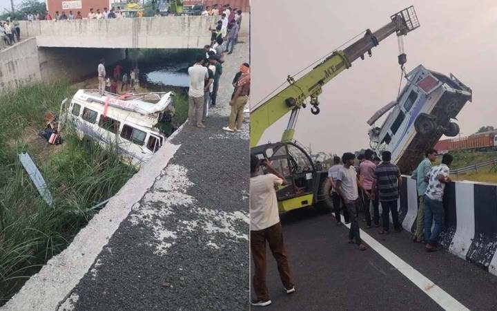 दुखद: कोटा में दिल्ली-मुंबई एक्सप्रेसवे पर पुल से नीचे गिरी मिनी बस, 8 लोगों की मौत